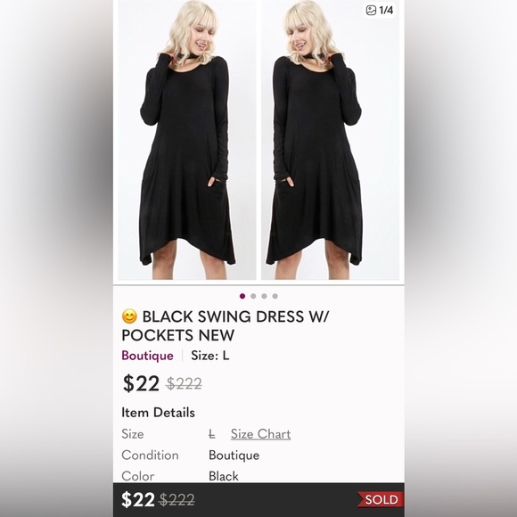 BLACK SWING DRESS W/POCKETS Size Small NEW - Picture 8 of 8